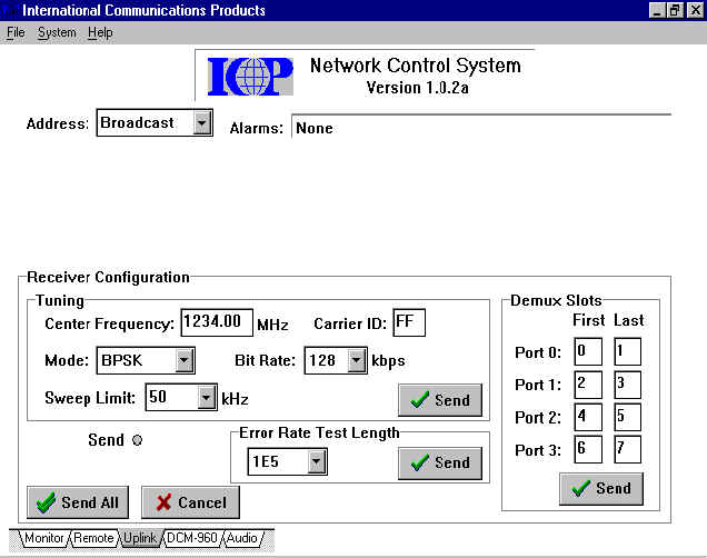 NCS Uplink Configuration Screen